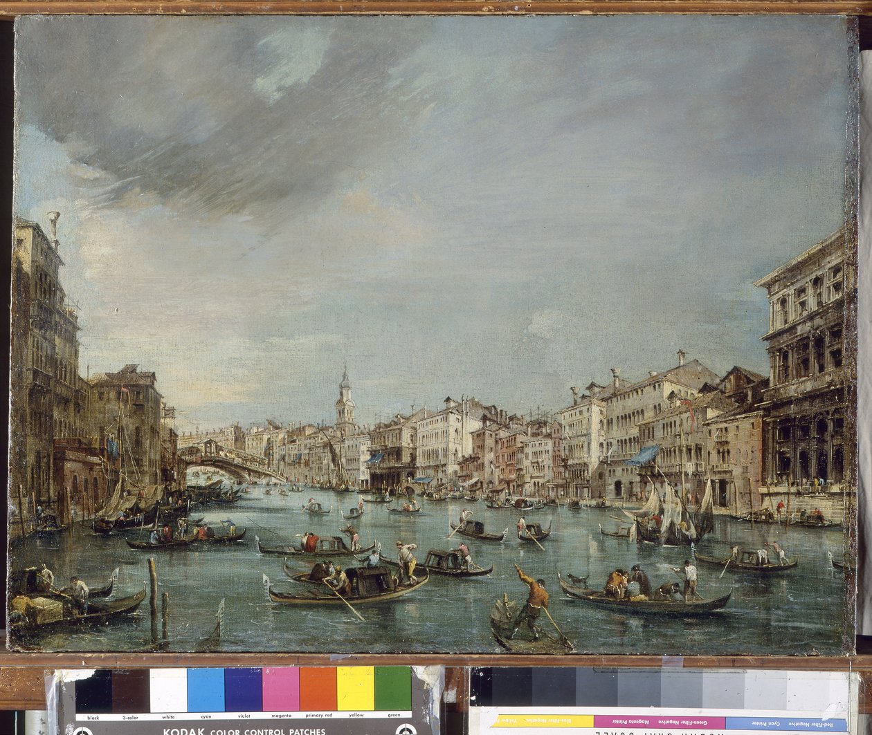 Pohled na Canal Grande směrem na Rialto s Palazzo Grimani a Palazzo Manin od Francesco Guardi