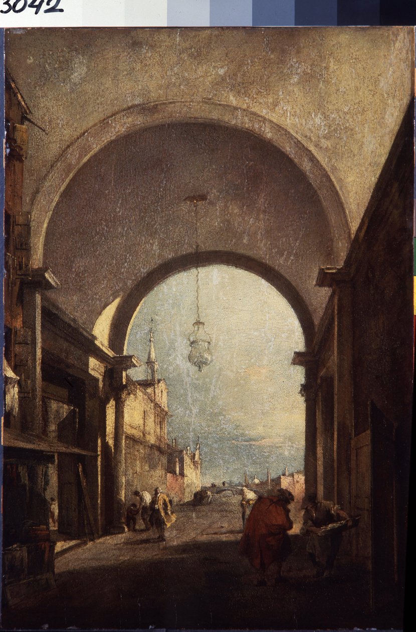Pohled na Benátky (výhled na město). Obraz Francesca Guardiho (1712-1793), kolem roku 1770. Olej na dřevě. Benátské umění ve stylu rokoka. Muzeum Ermitáž Petrohrad. od Francesco Guardi