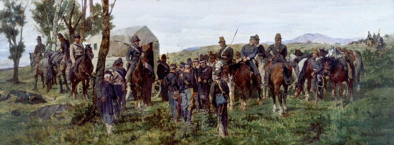 Epizoda z bitvy u Custozy: Zraněný princ Amedeo je eskortován do sanitky od Francesco Hayez