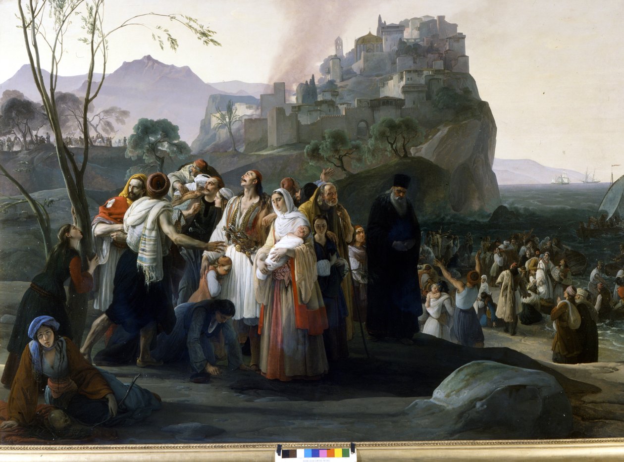 Francesco Hayez (1791 - 1882): Uprchlíci z Pargy (1826 - 1831) (epizoda Nezávislost Řecka). Milán, Galerie moderního umění. od Francesco Hayez