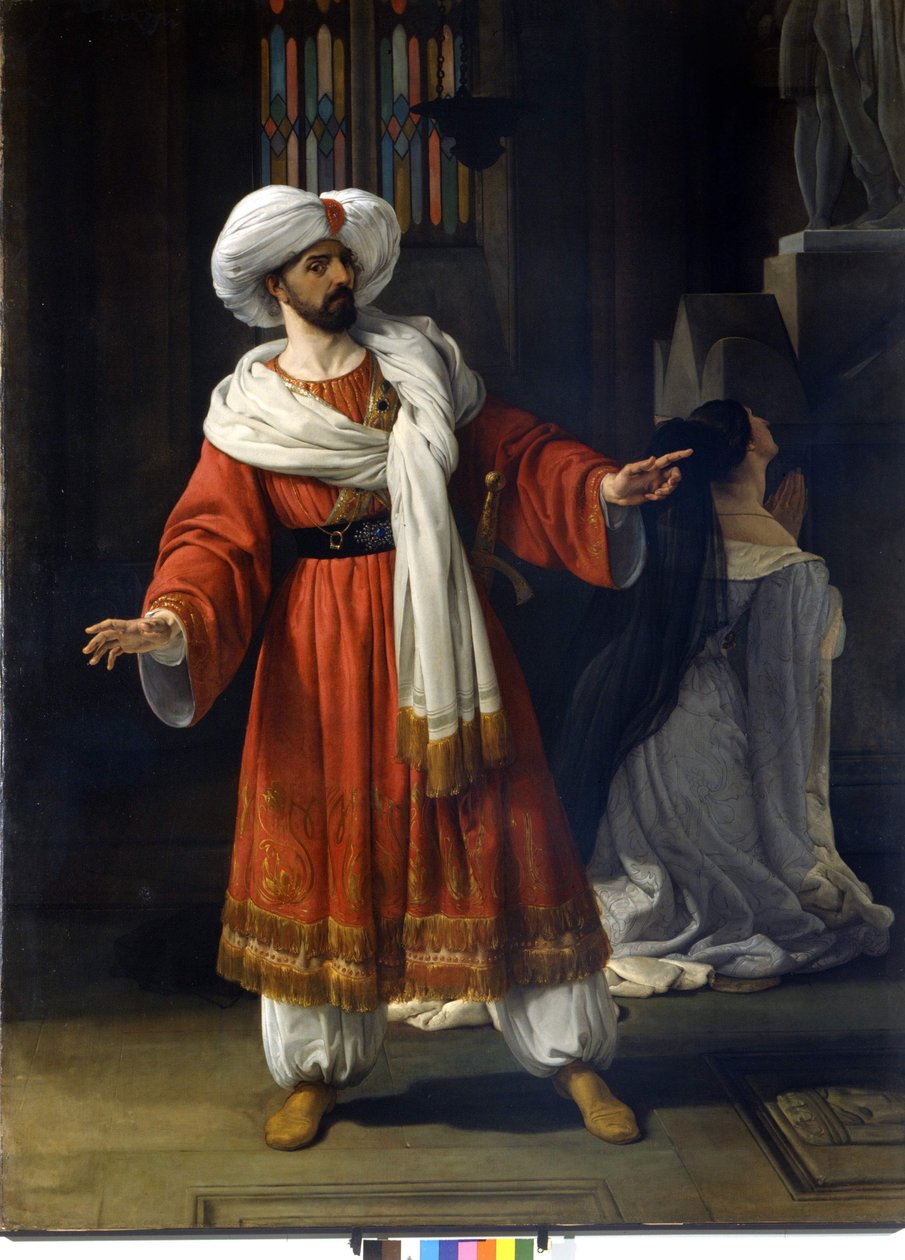 Giovanni David (Davide) italský tenorista ve filmu „Arabové v Galii“ od Giovanniho Paciniho (1796 - 1867). Obraz od Hayeze od Francesco Hayez
