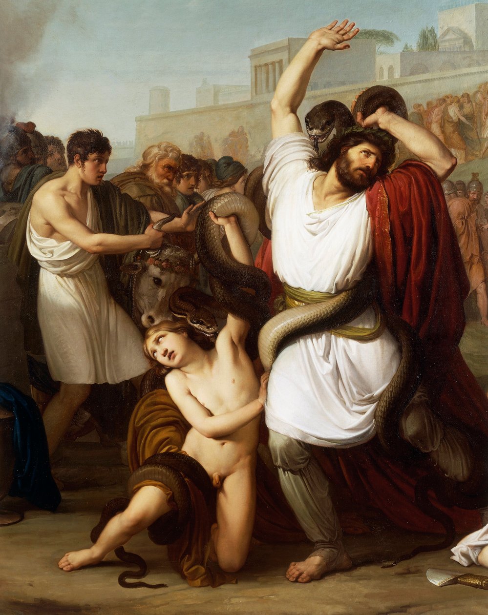 Itálie, Milán, Obraz trojského kněze Laocoona, detail od Francesco Hayez