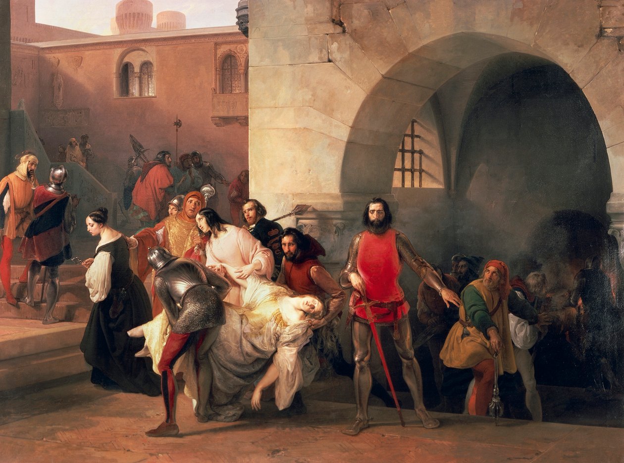 Marco Visconti našel Biceův skok v suterénu hradu Rosate, od Francesca Hayeze (1791-1882), olej na plátně od Francesco Hayez