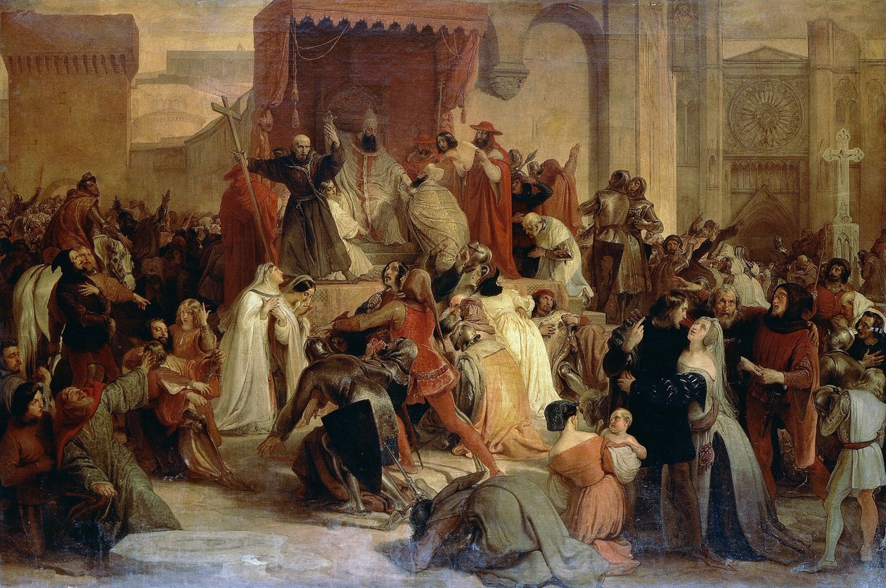 Papež Urban II káže první křížovou výpravu na náměstí v Clermontu od Francesco Hayez