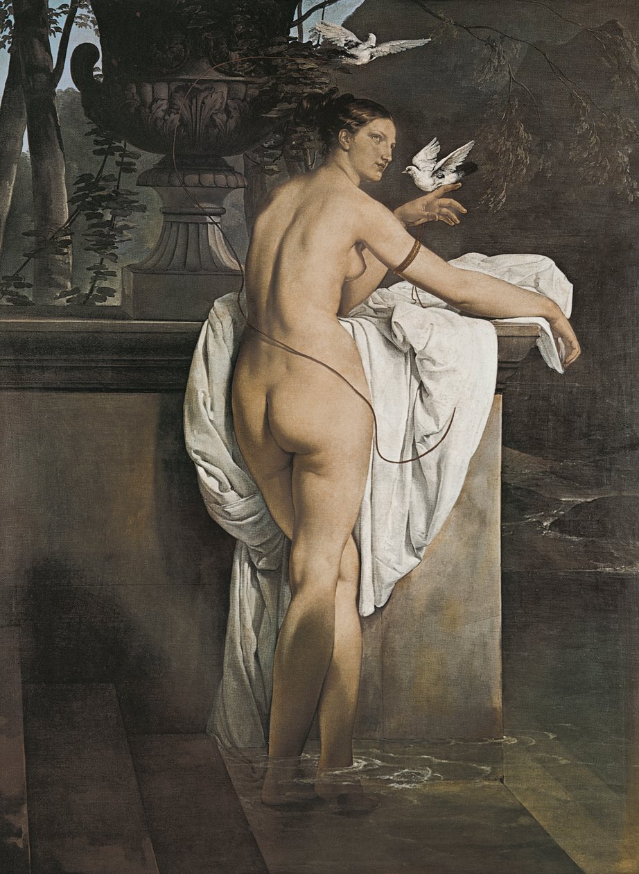 Portrét baletky Carlotty Chabertové, která si hraje s holubicemi od Francesco Hayez