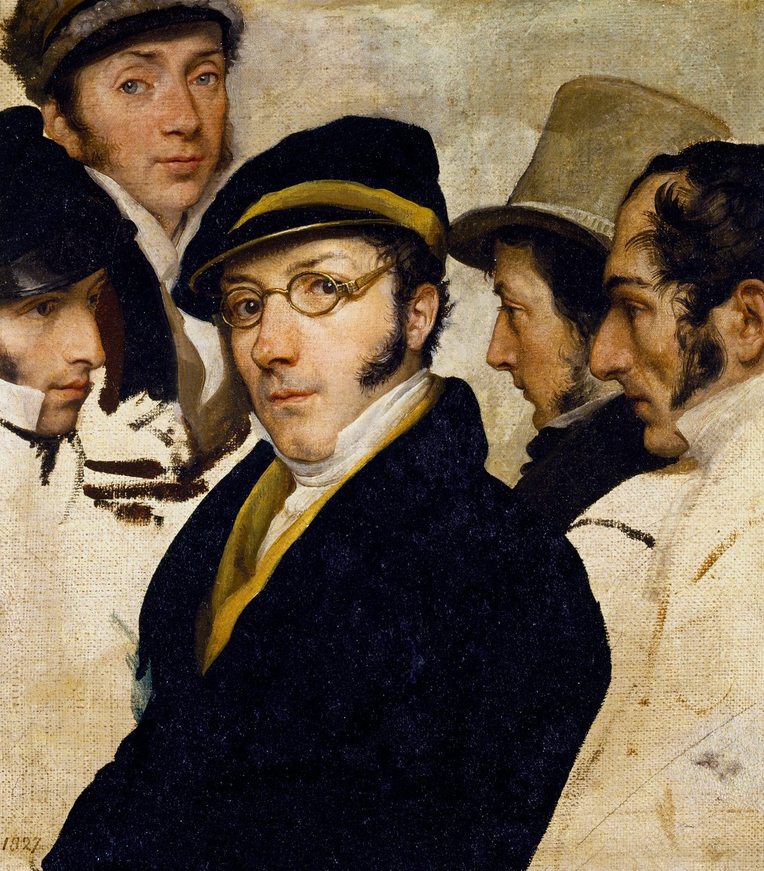 Autoportrét s přáteli Migliara, Palagi, Grossi, Molteni, kolem 1825 (olej na plátně) od Francesco Hayez