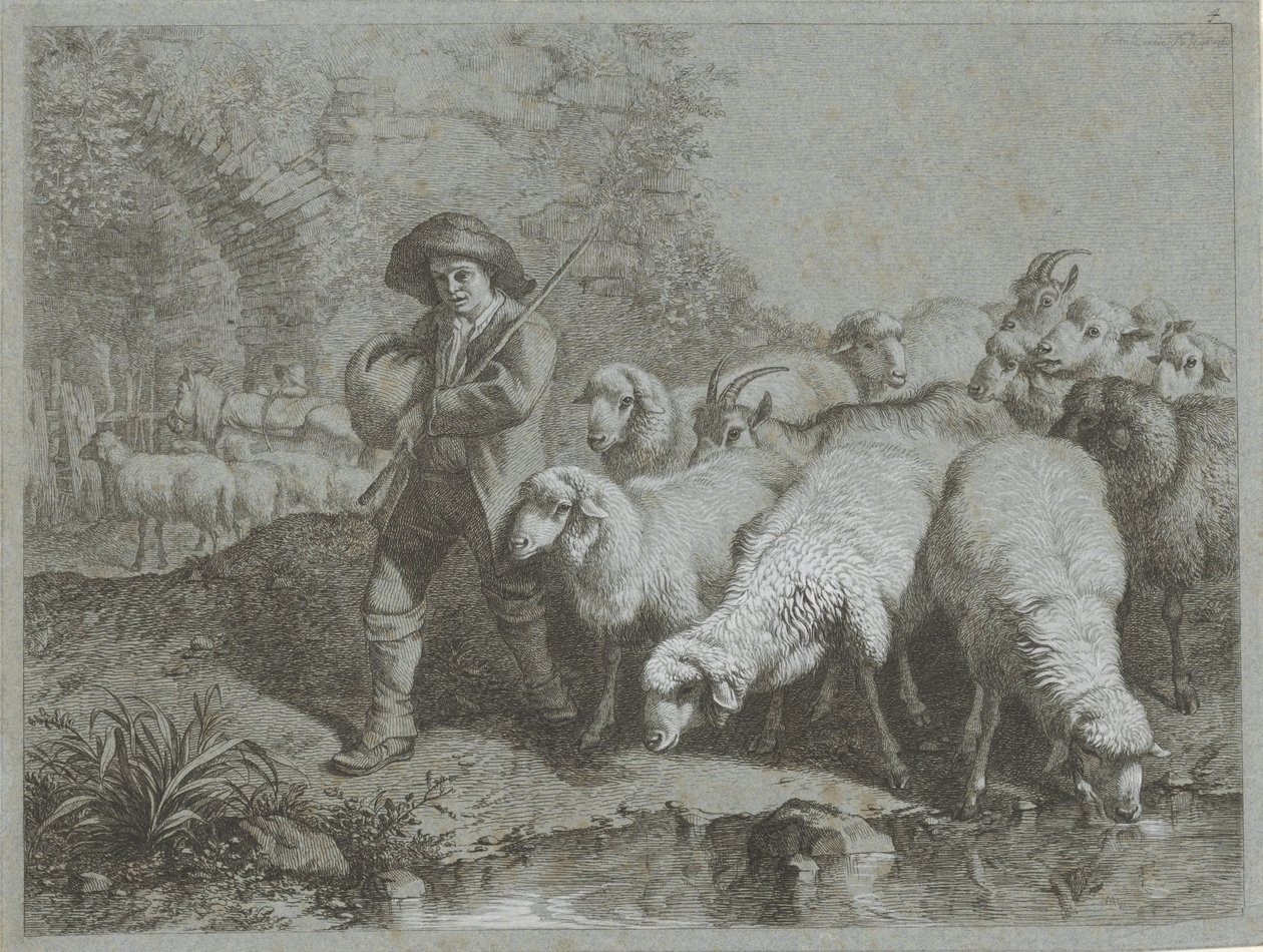 Pastýř se stádem ovcí a koz Pastýřské scény (název série) od Francesco Londonio