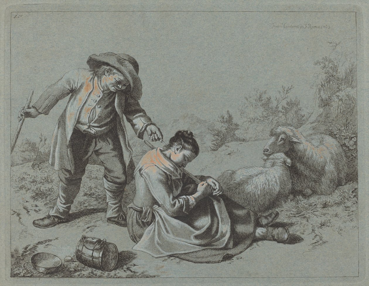 Sedlák škádlení spící dívky větvičkou, 1763. od Francesco Londonio