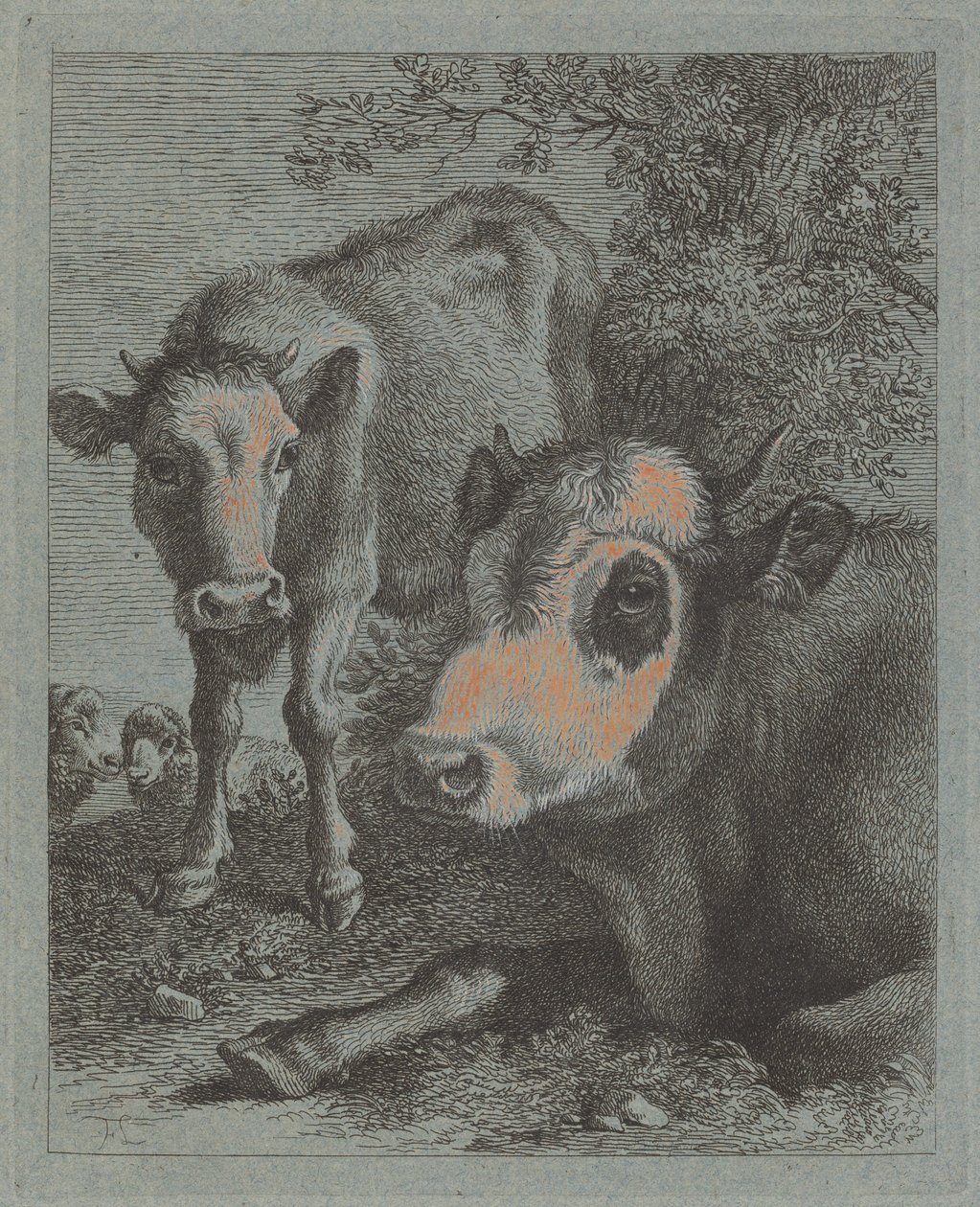 Ležící kráva a tele pod širým nebem, 17581759. od Francesco Londonio