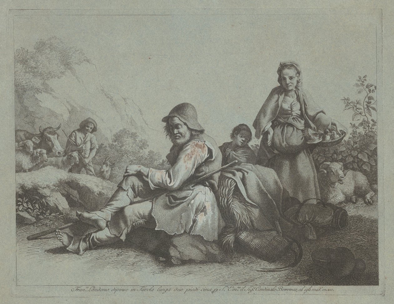Sedící pastýř a selka s košíkem, 17591782. od Francesco Londonio