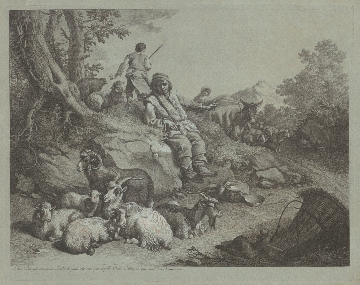 Sedící pastýř před stádem koz, po roce 1766. od Francesco Londonio