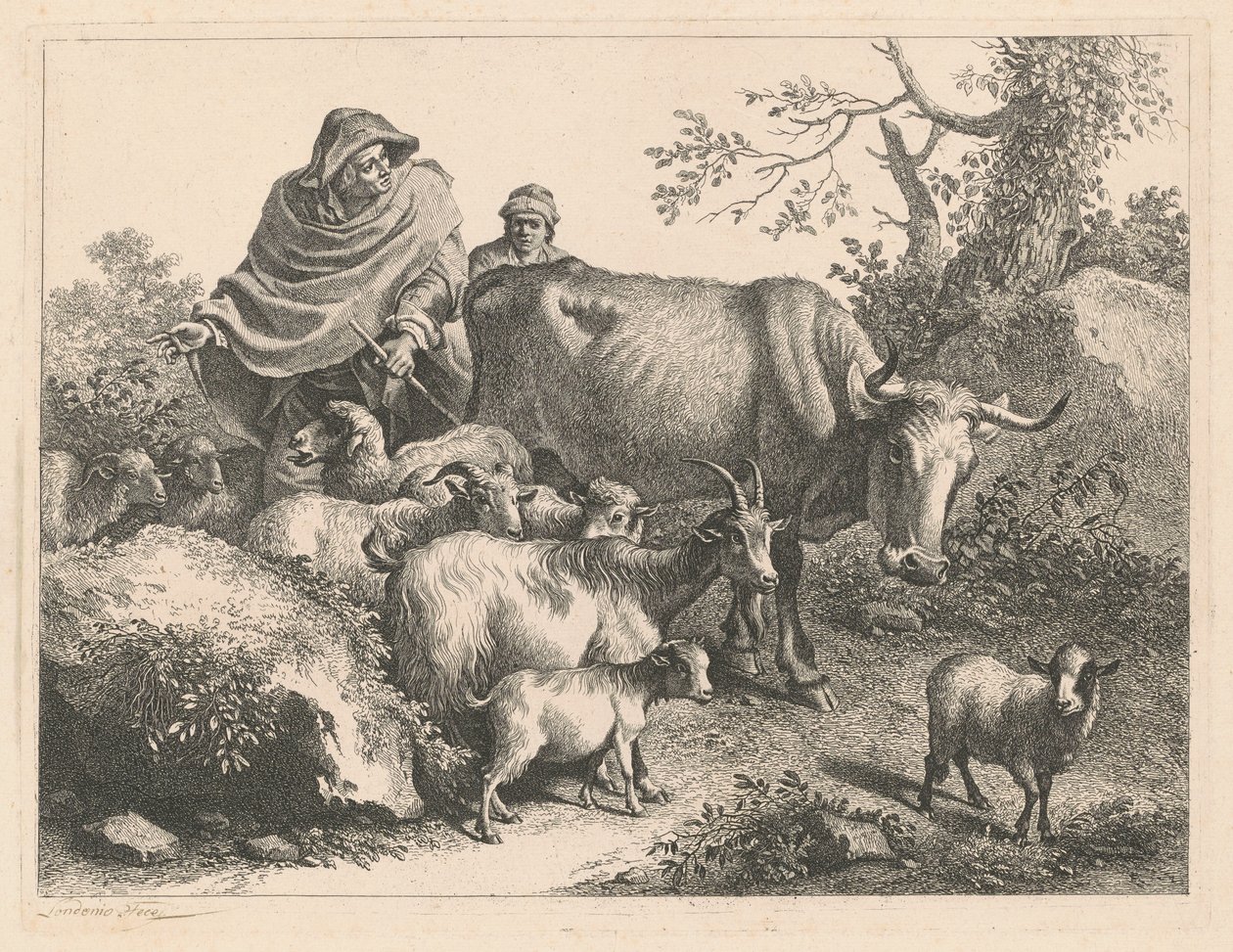 Shepherd Wearing a Cape Drive a Flock, po roce 1776. od Francesco Londonio