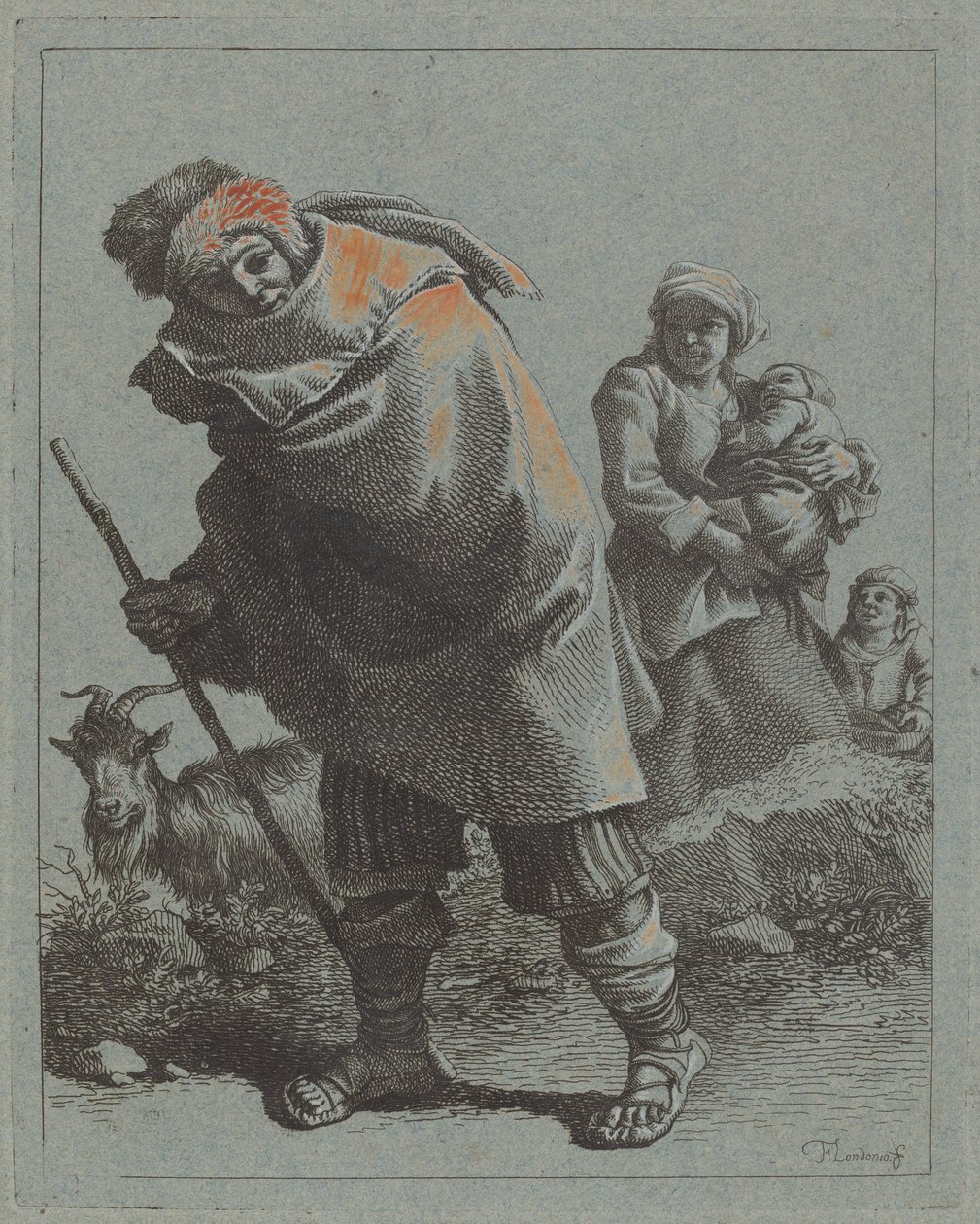Pastýř s vycházkovou holí a selská žena s dítětem, 17581759. od Francesco Londonio