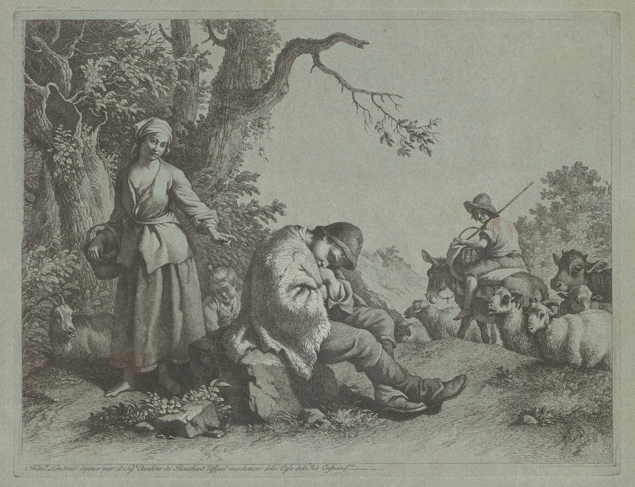 Spící ovčák chlapec a žena s dítětem, 17591782. od Francesco Londonio