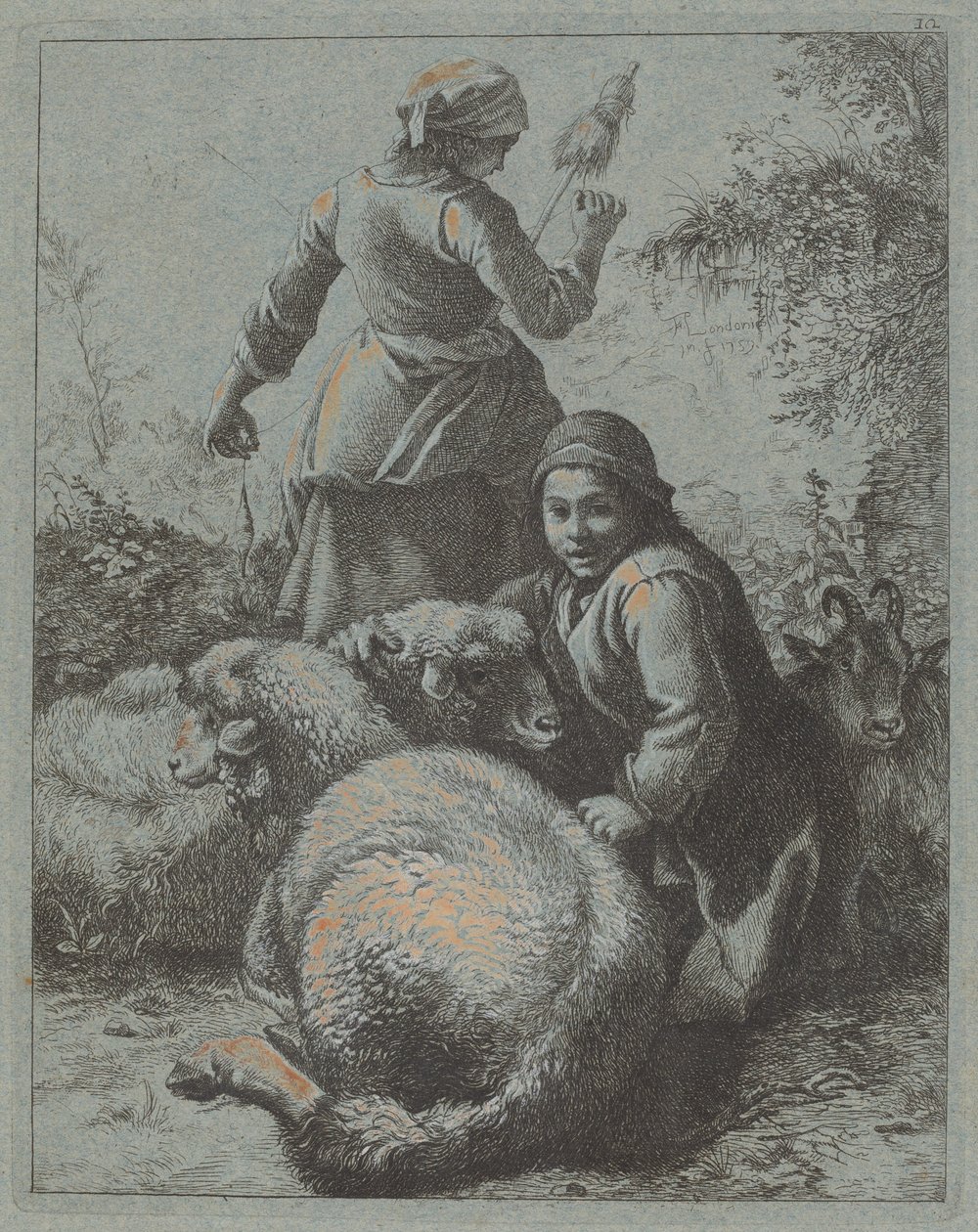 Žena přadlena a pastýř se stádem, 17581759. od Francesco Londonio