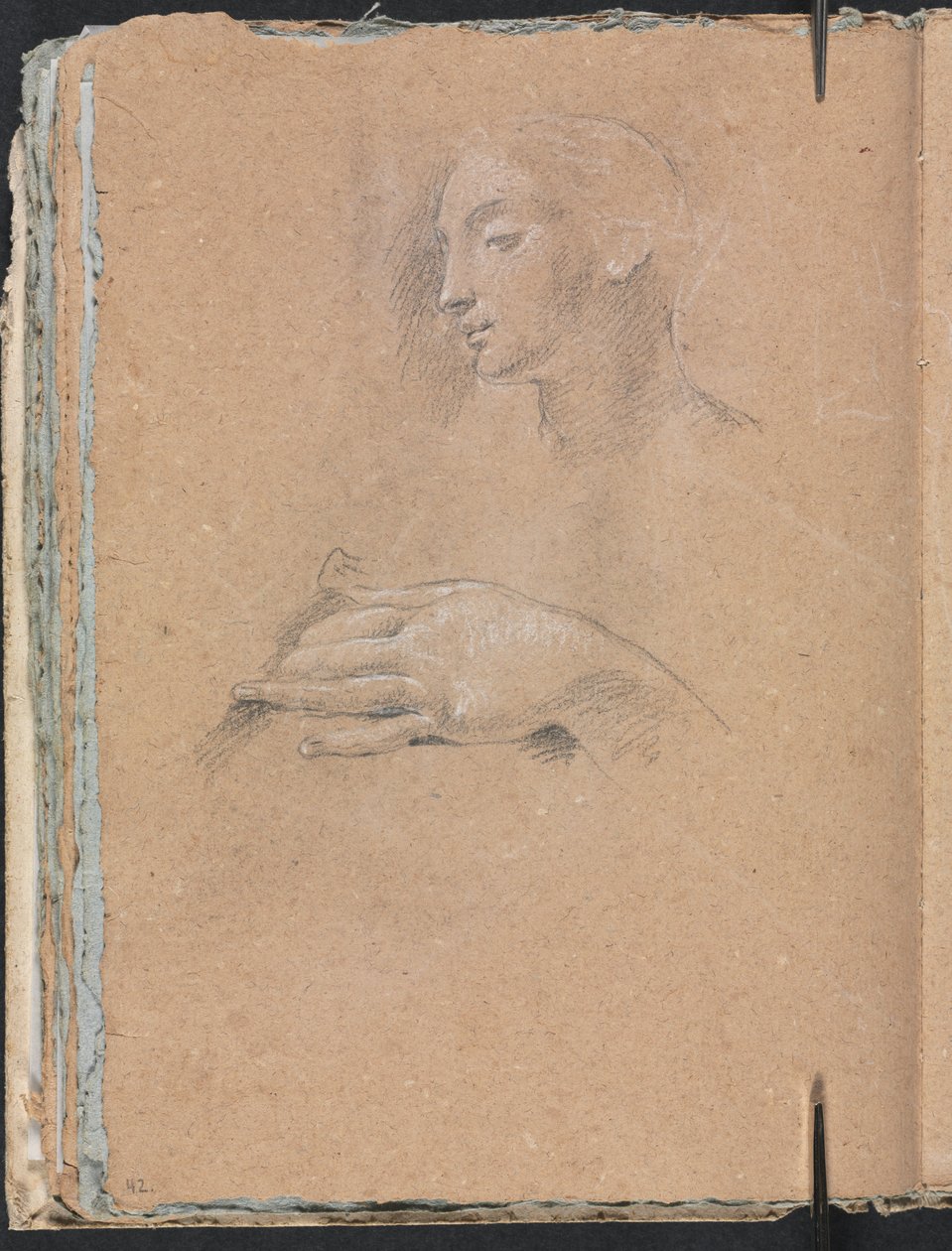 Verona Sketchbook: Ženská hlava a levá ruka, strana 42, 1760. od Francesco Lorenzi
