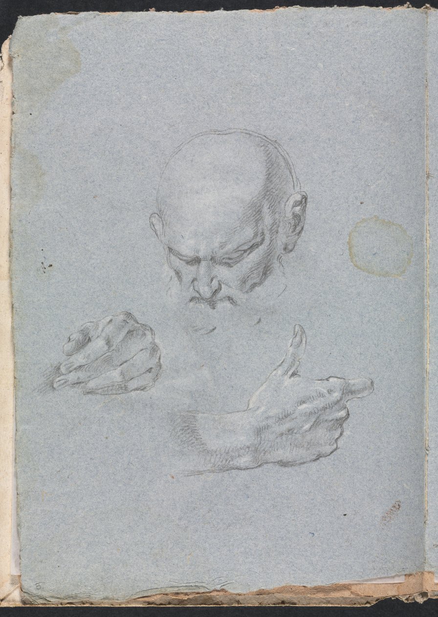 Verona Sketchbook: Hlava muže s rukama strana 8, 1760. od Francesco Lorenzi
