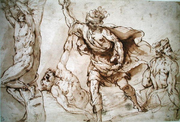 Studie k Umučení sv. Šebestiána a ukamenování sv. Štěpána (w.c na papíře) od Francesco Maffei