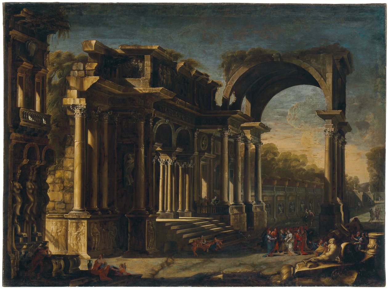 Capriccio s římskými ruinami a Kristus se ženou přistiženou cizoložstvím od Francesco Maglioli