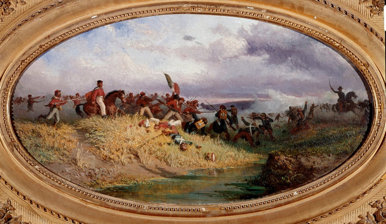 Risorgimento: „“Italský patriot Giuseppe Garibaldi míjí řeku Volturno““ Obraz Francesca Manciniho (1830-1905) Neapol, Museo Nazionale di od Francesco Mancini