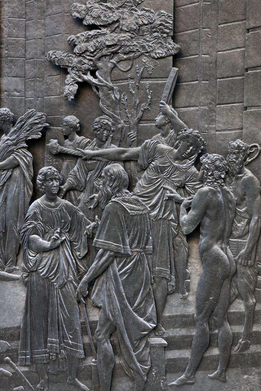 Základna představující Alessandra Farnese přijímající velvyslance anglické královny Alžběty, detail sochy Alessandra Farnese od Francesco Mochi