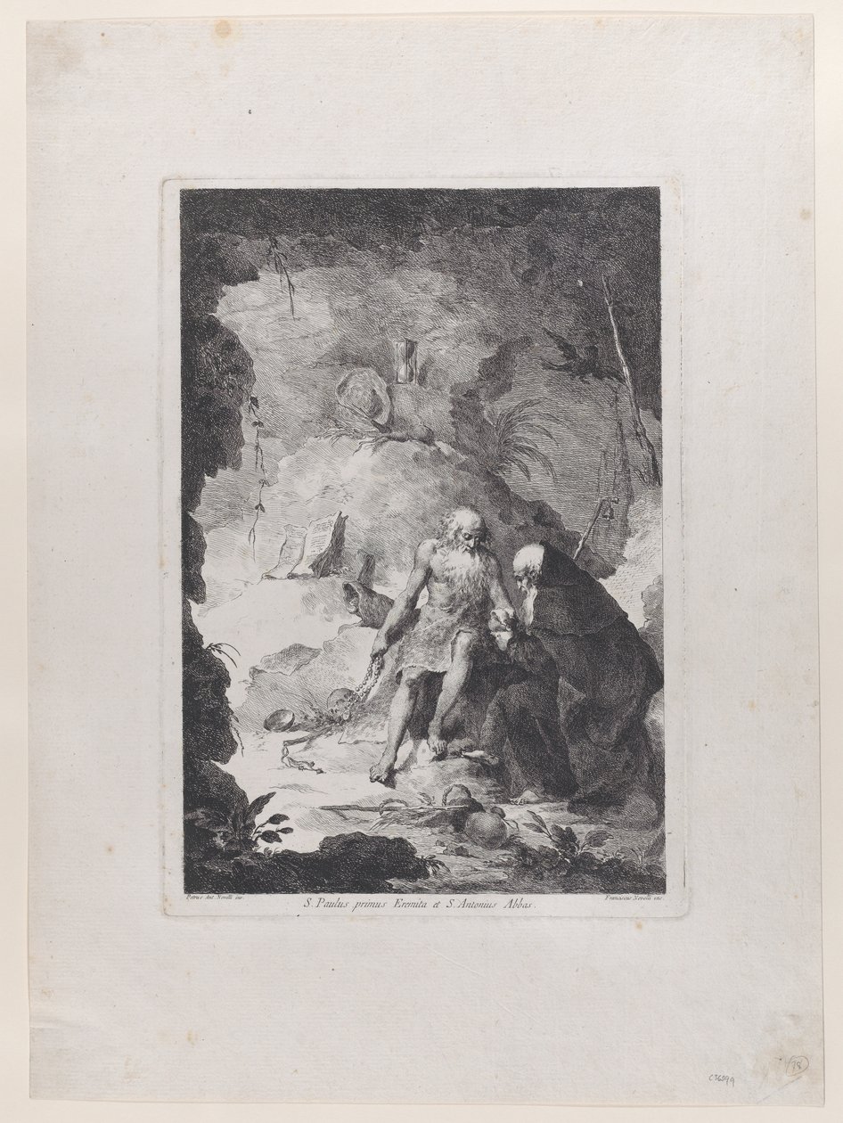 Svatý Pavel poustevník a svatý Antonín opat konverzující v krajině, po Pi..., ca. 1784-1836. od Francesco Novelli
