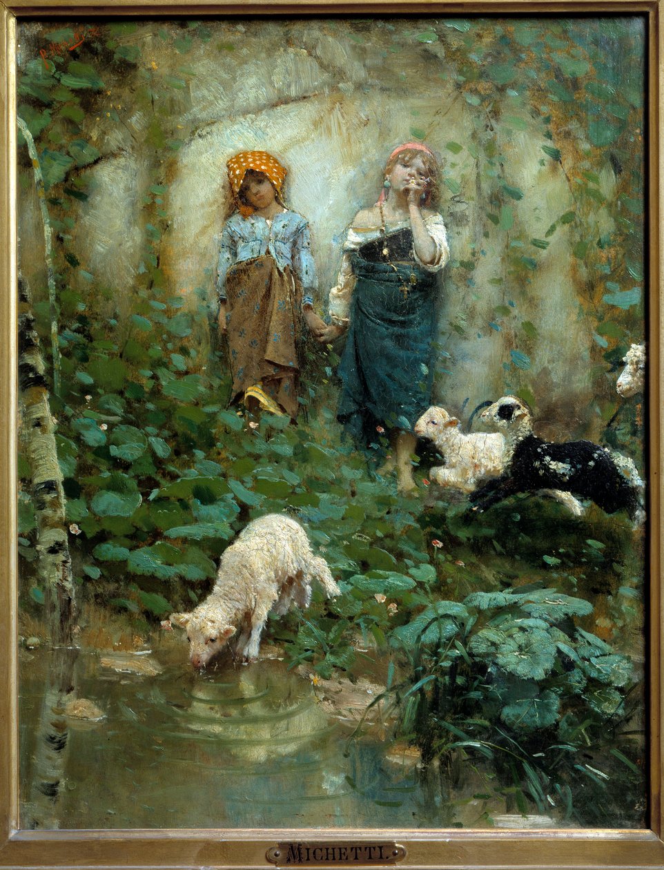 Obraz Dva malí pastýři od Francesca Paola Michelliho (1851-1929) Florencie 19. století, Muzeum moderního umění od Francesco Paolo Michelli