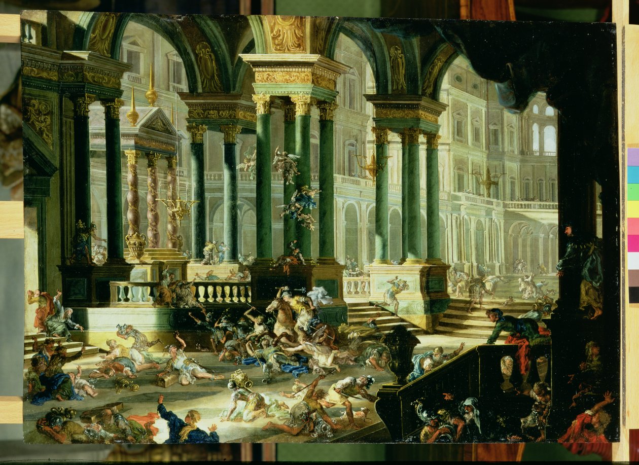 Vyhnání Heliodora ze Šalamounova chrámu (olej na mědi) od Francesco Peresi