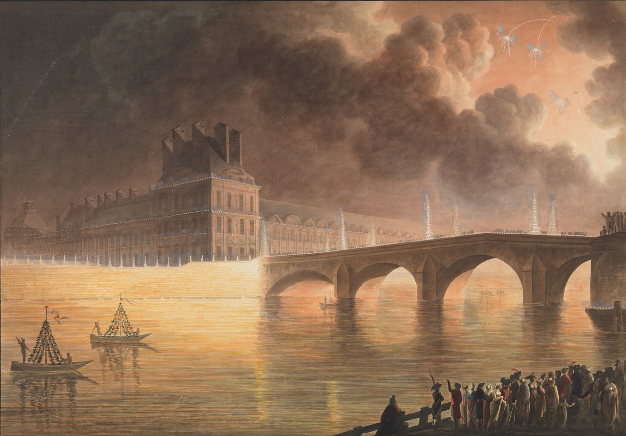 Svátek za všeobecný mír konaný v Paříži 18. Brumaire. Královský most, 1801-2 od Francesco Piranesi
