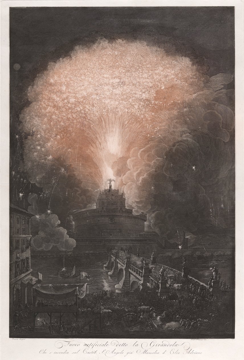 Umělý oheň známý jako Větrník, který s od Francesco Piranesi