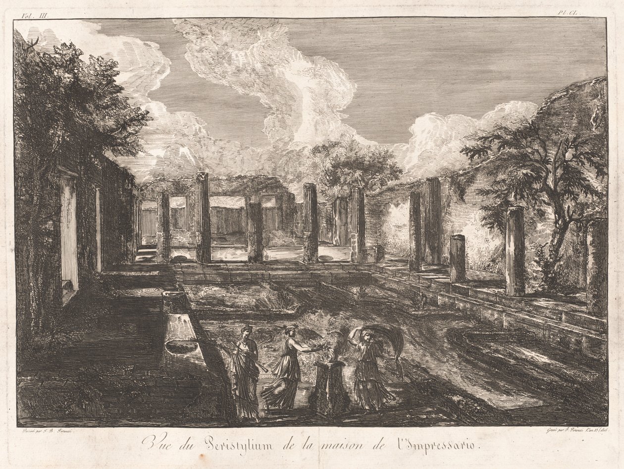 Pohled na Peristylium z domu Impressaria od Francesco Piranesi, after Giovanni Battista Piranesi