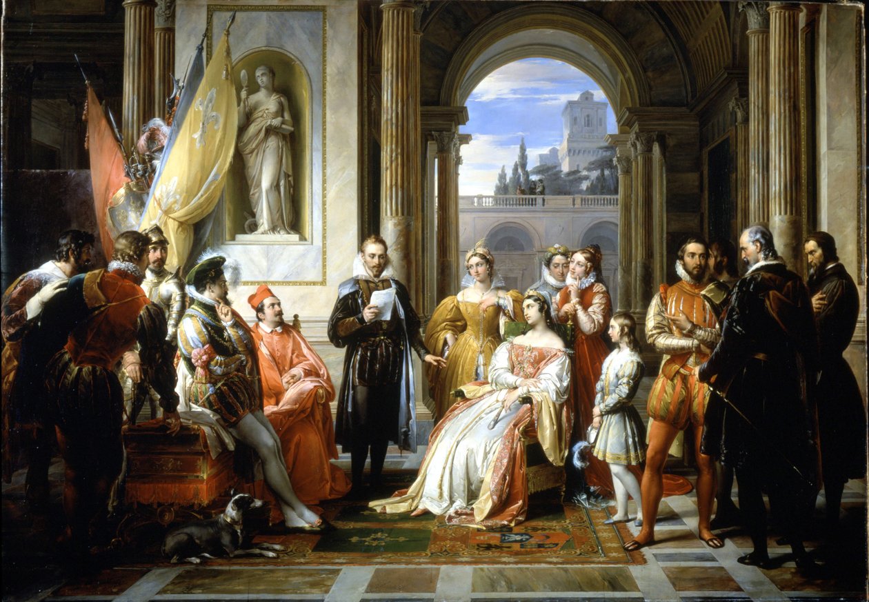 Torquato Tasso (Le Muche) čte své Jerusalem delivree (Osvobozený Jeruzalém) na dvoře ve Ferraře. Obraz Francesca Podestiho (1800-1895) od Francesco Podesti