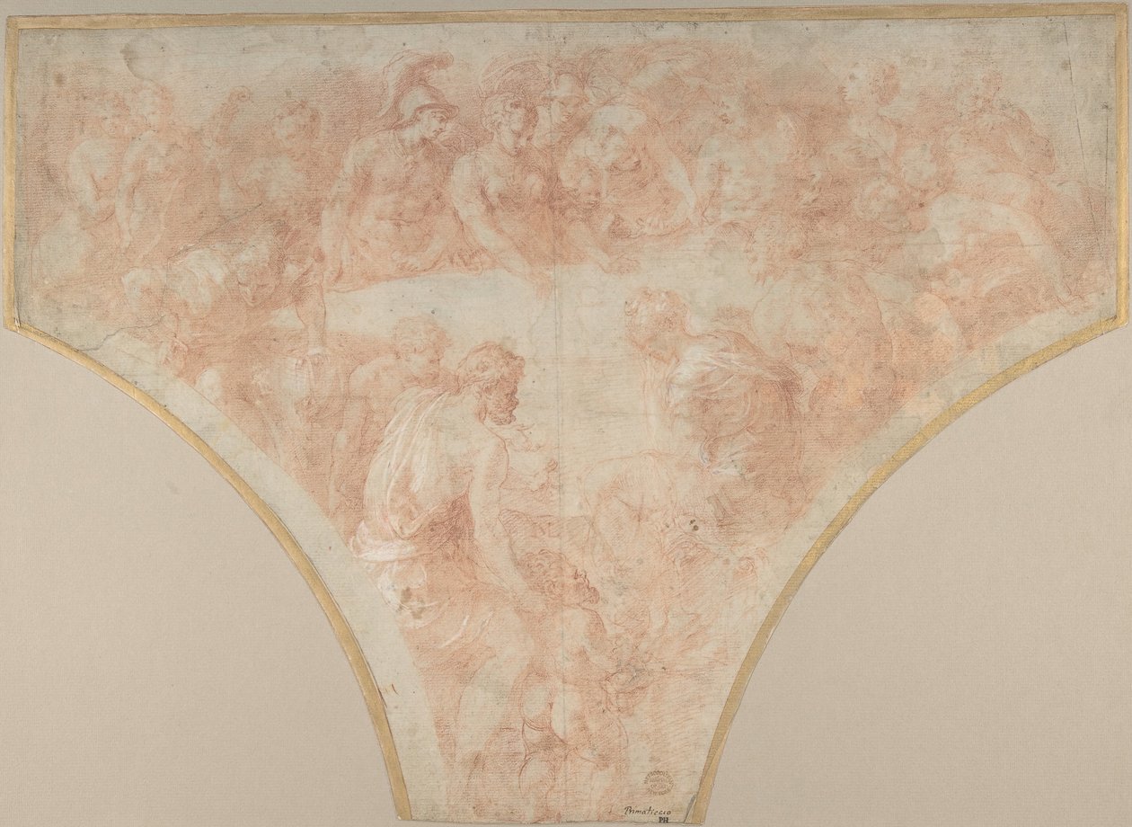 Jablko sváru vržené Eris při svatbě Pelea a Thetis: Studie pro Fresco..., 1504-70. od Francesco Primaticcio