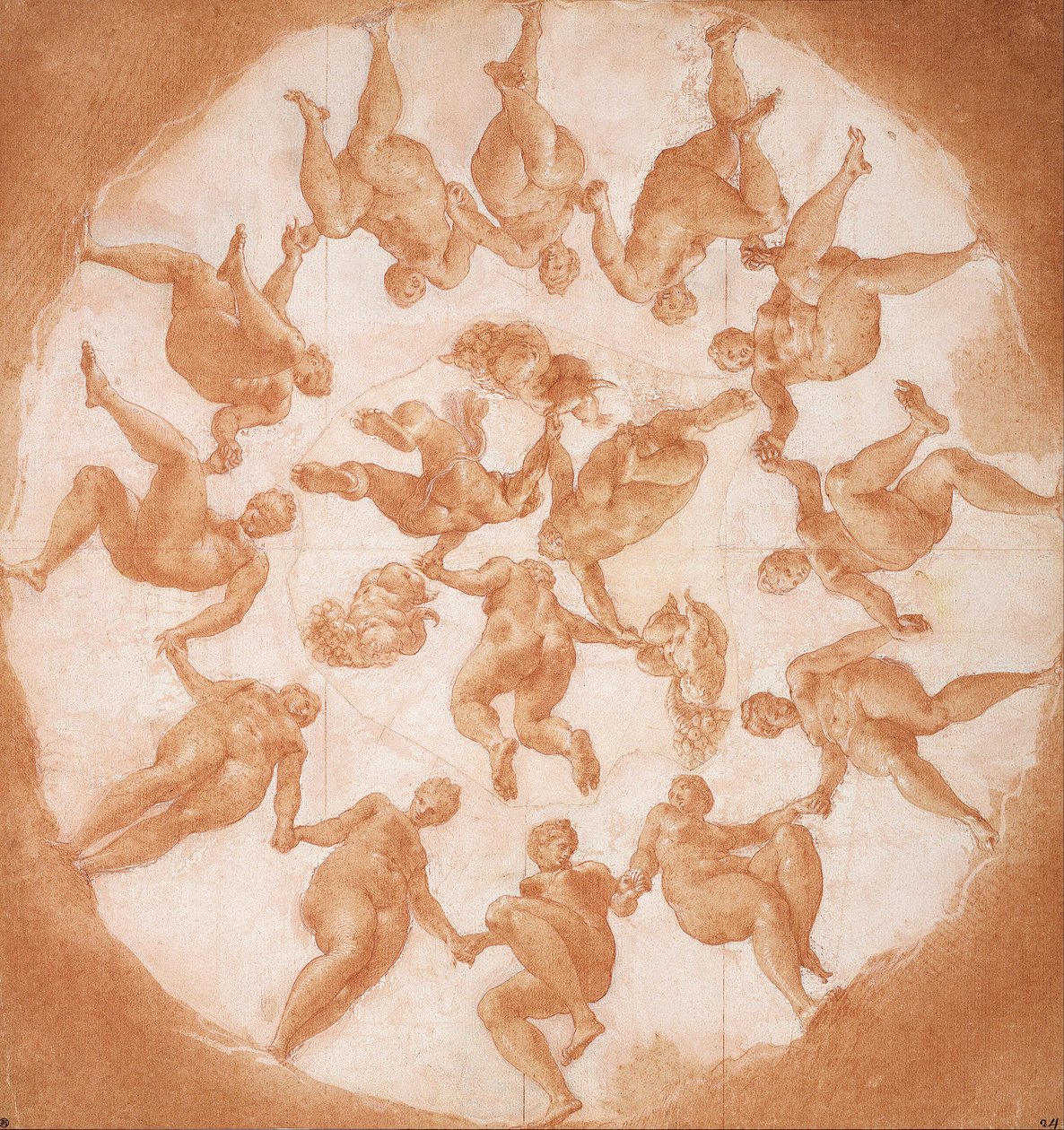 Tanec hodin a tři putti s rohy hojnosti od Francesco Primaticcio