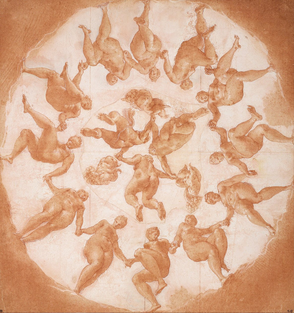 Tanec hodin a tři putti s rohy hojnosti od Francesco Primaticcio