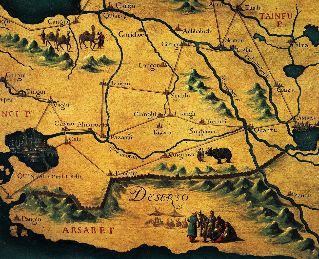 Cesta Marca Pola přes východní pouště, mapa Tartarie od Francesco and Ramusio Giovan Battista Grisellini