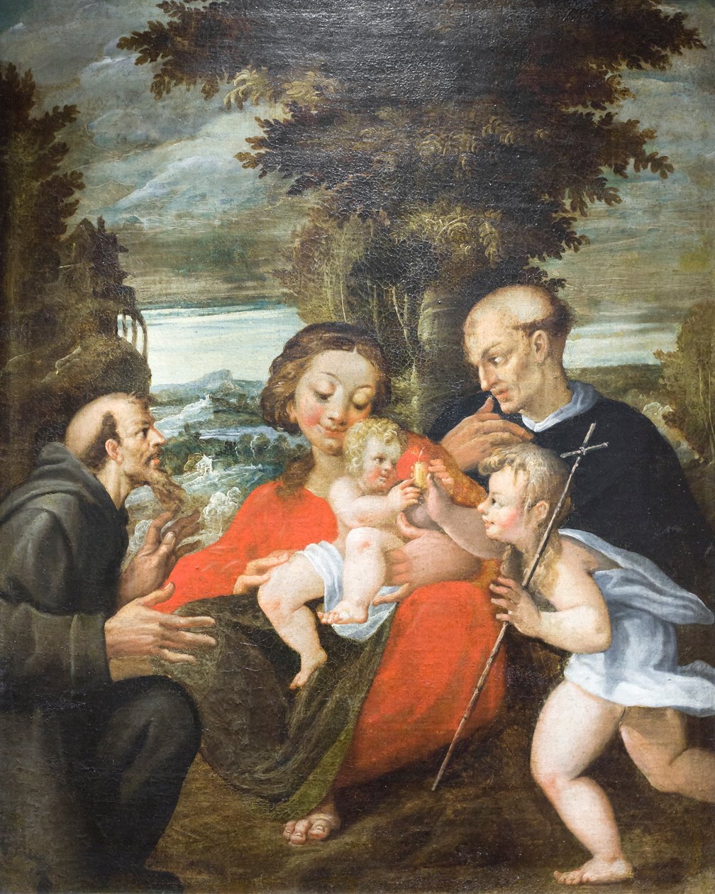 Madona s dítětem, svatý Jan, svatý František a benediktinský světec (olej na plátně) od Francesco Rondani