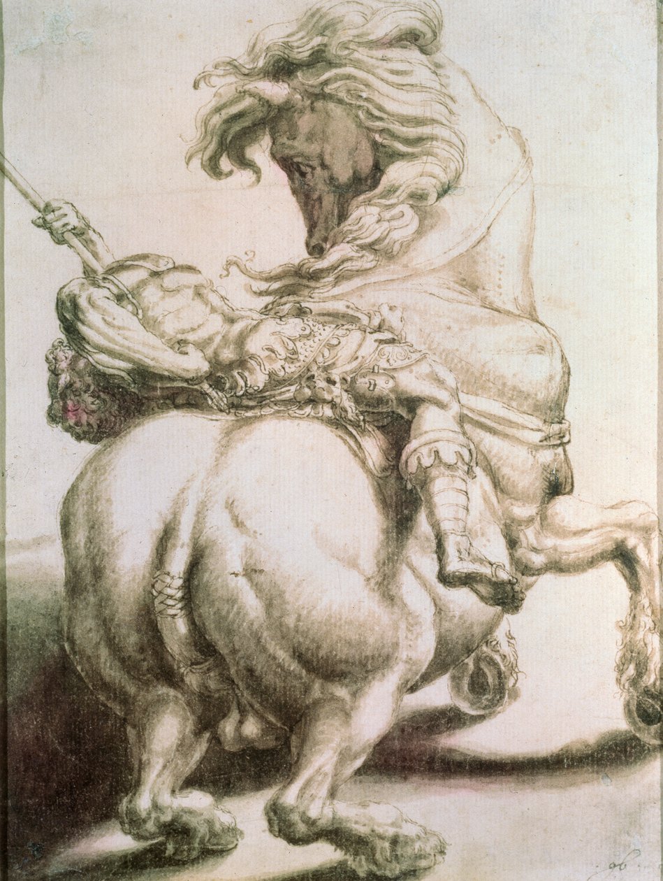 Jezdec probodnutý kopím, 16. století od Francesco de Rossi Salviati Cecchino