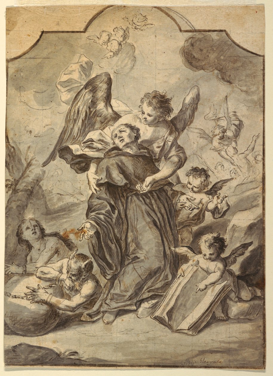 Kresba, Vidění svatého benediktinského mnicha, 1776 od Francesco Saverio Mergolo