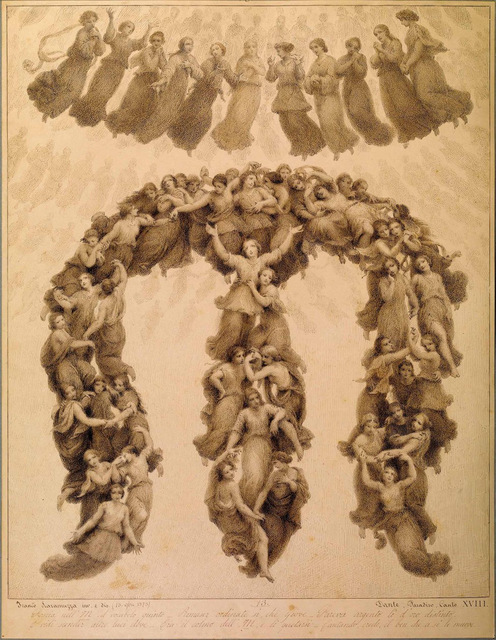 Ilustrace k Božské komedii Dante Alighieri Paradiso canto XVIII od Francesco Scaramuzza