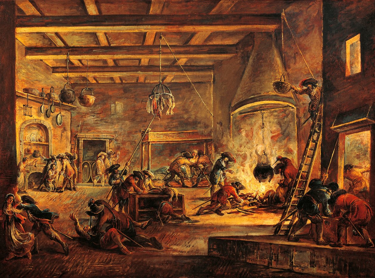 Drancování kuchyně, Francesco Simonini (1669-1753). od Francesco Simonini