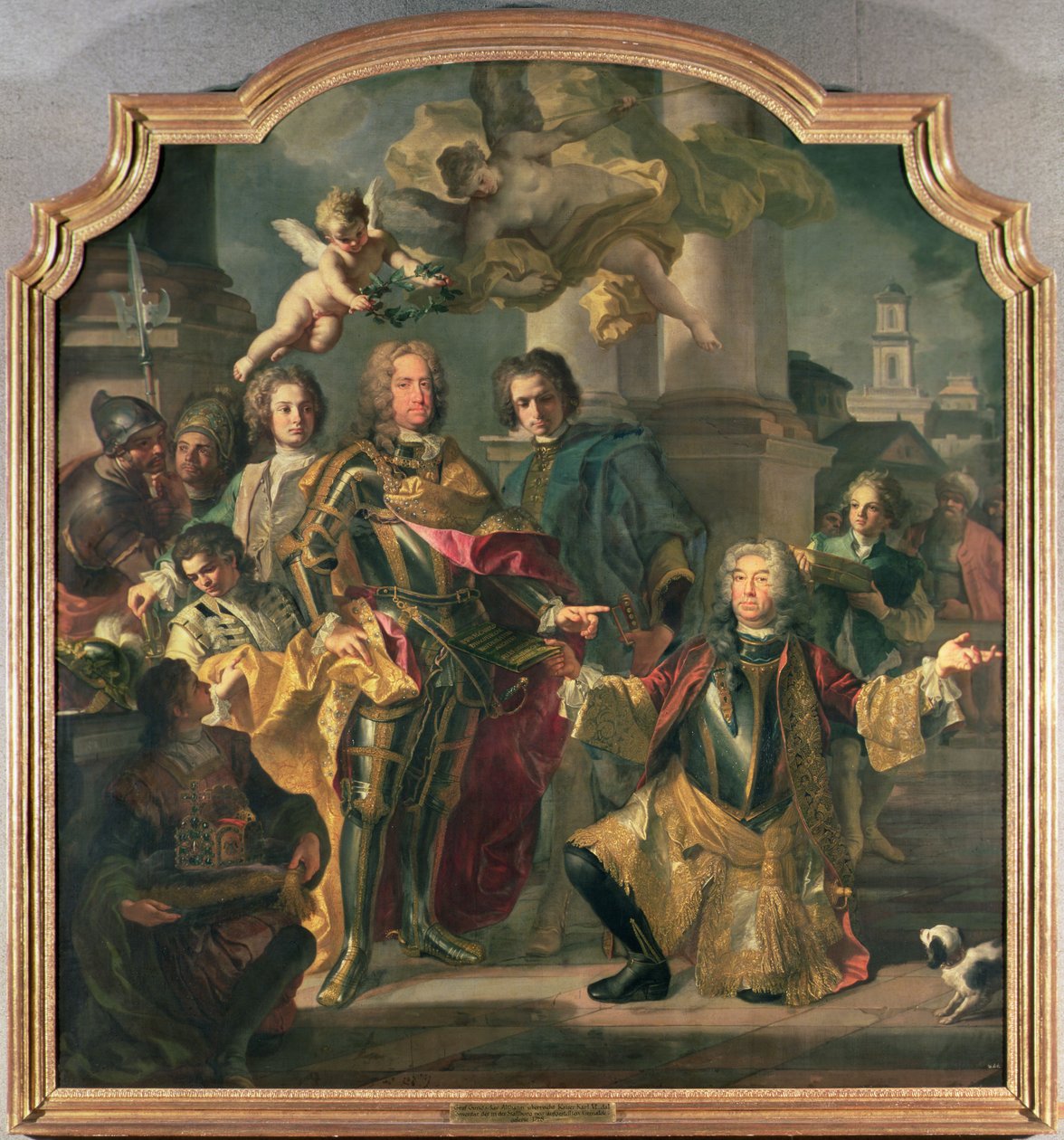 Gundaker hrabě Althann předal císaři Karlu VI. (uherskému Karlu III.) (1685-1740) inventář císařské obrazové sbírky ve Stallburgu (1685-1740) hlavy císaře an. od Francesco Solimena