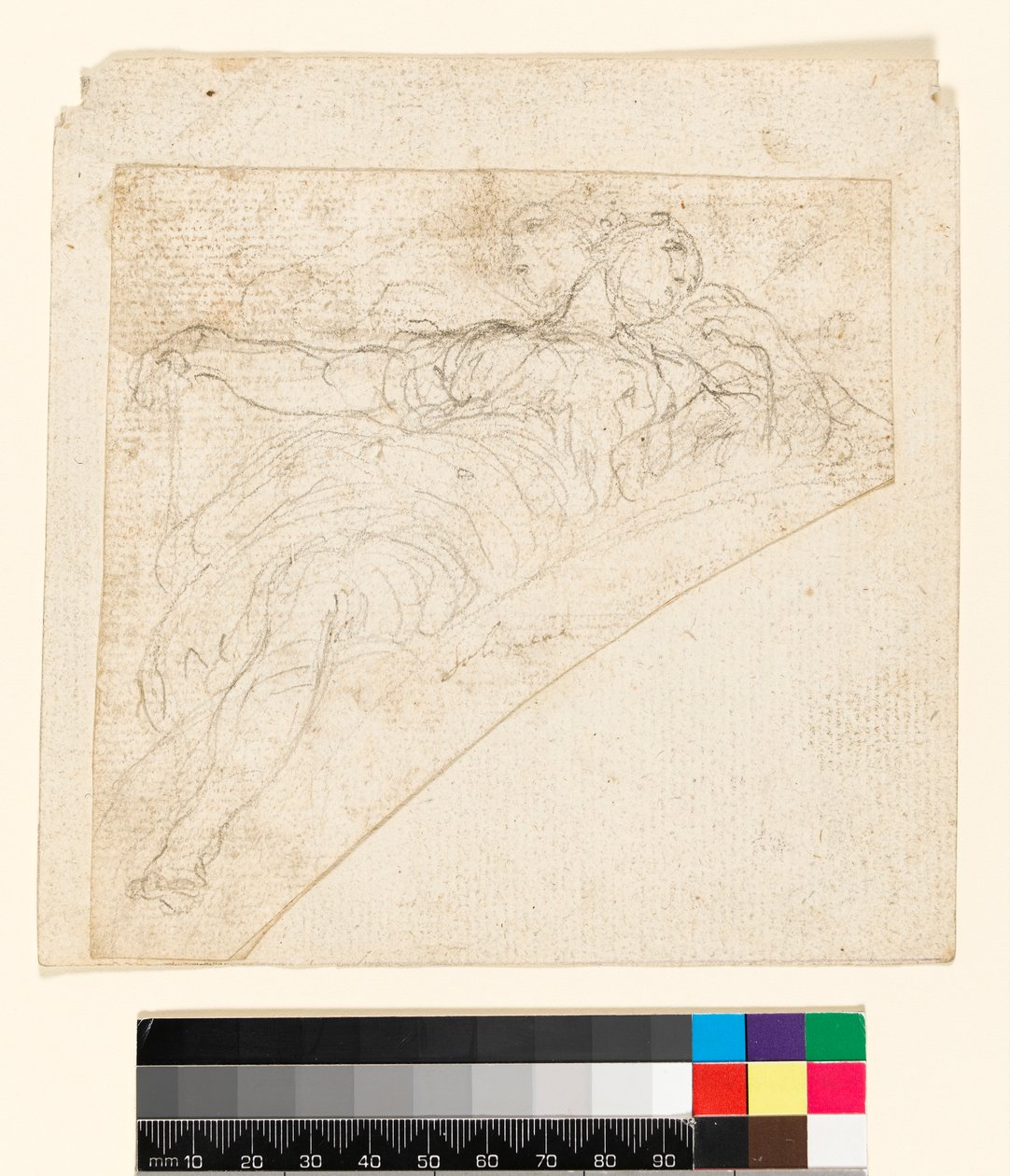 Recto: Studie pro ženskou postavu v spandrelu. Verso: Kresba na zadní straně papíru, před rokem 1747 od Francesco Solimena