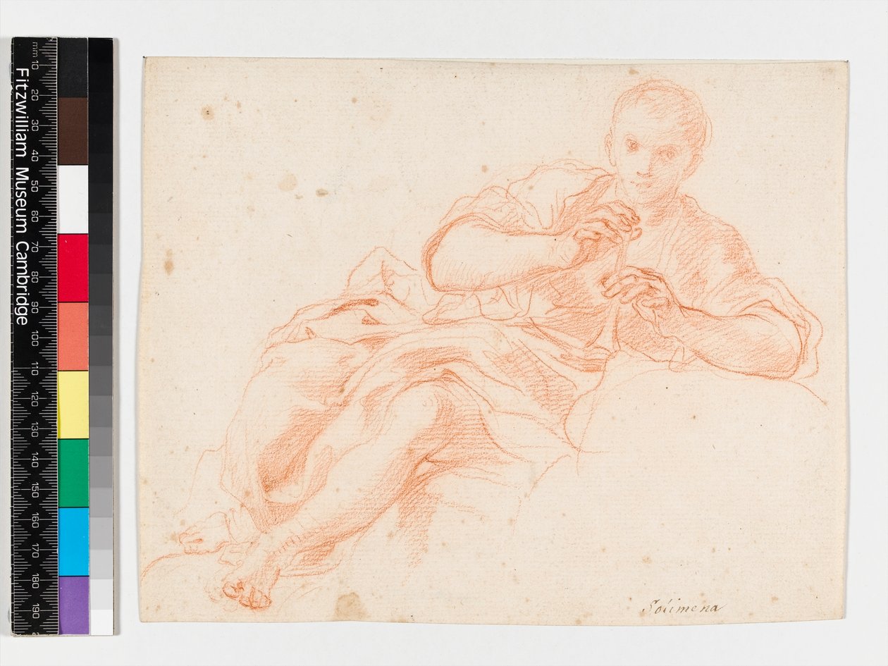 Pastýř foukající dýmku, před rokem 1747 (červená křída na papíře) od Francesco Solimena