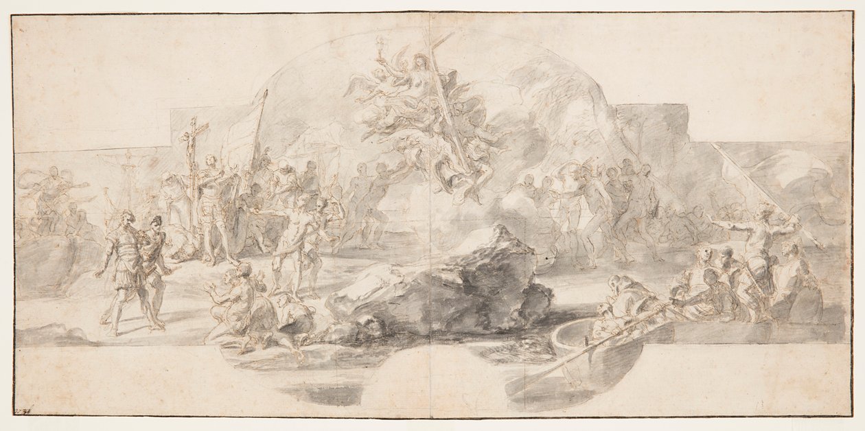 Studium malby „Kolumbusovo přistání v Americe“, Sala del Minor Consiglio, Palazzo Ducale, Janov, Itálie od Francesco Solimena