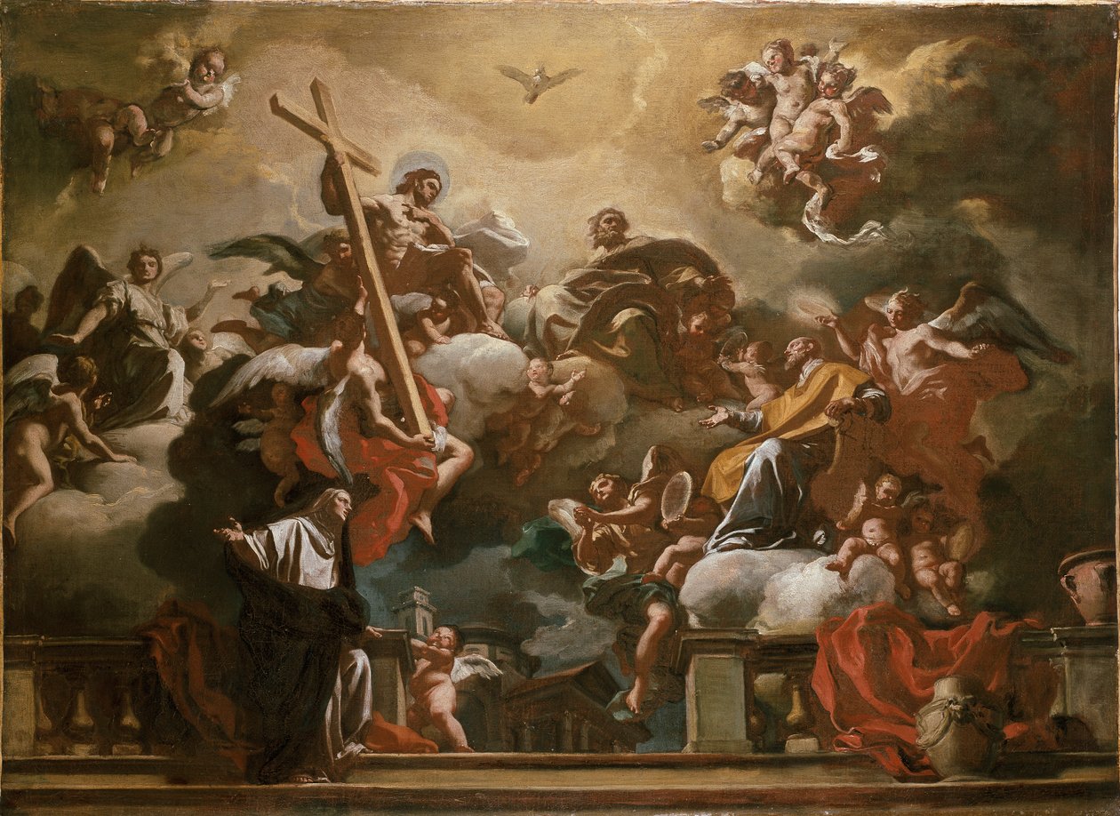 Nejsvětější Trojice se svatým Filipem Nerim ve slávě, c1727-1730 od Francesco Solimena