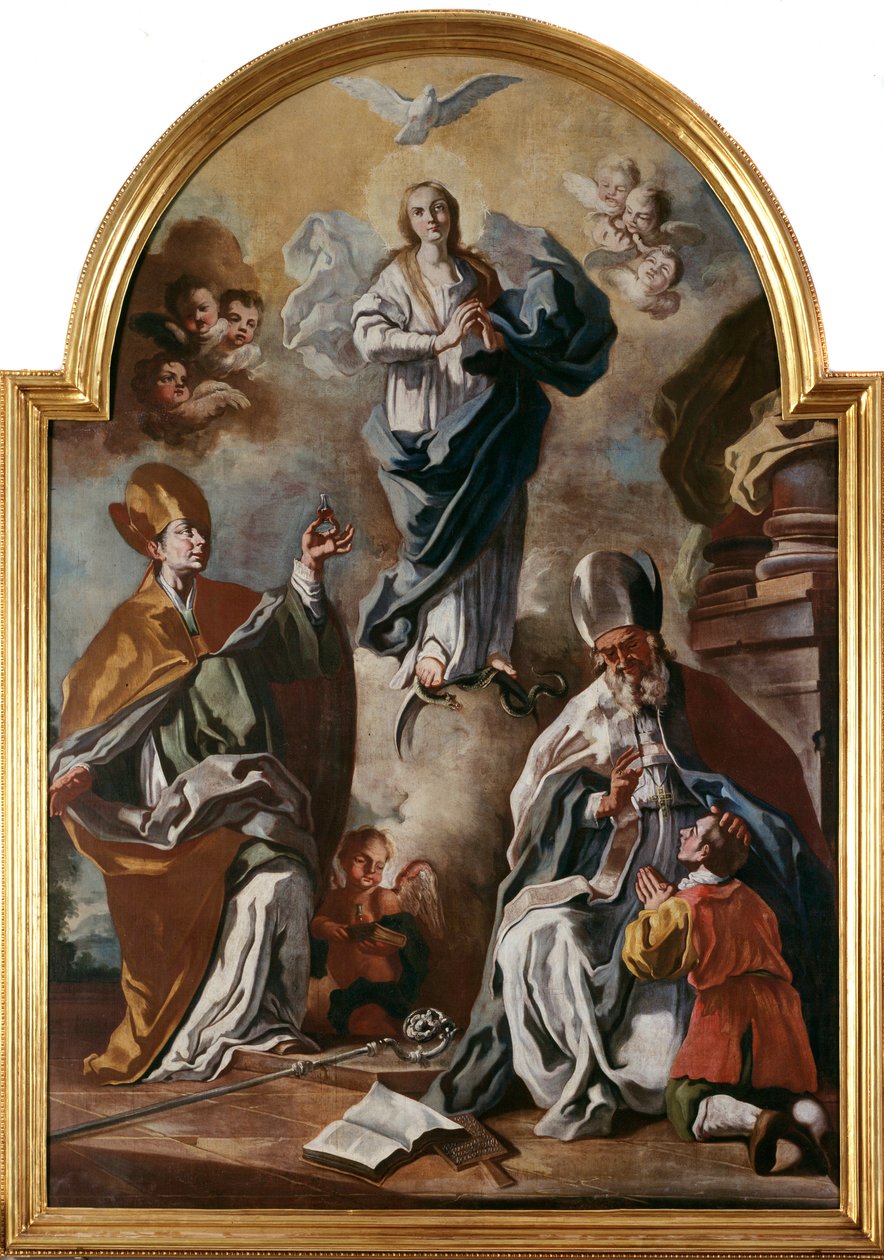 Holubice Ducha svatého se zjevuje nad Pannou Marií se svatými (olej na plátně od Francesco Solimena