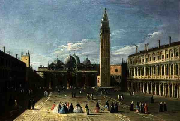 Pohled na náměstí Piazza San Marco, Benátky (olej na panelu) od Francesco Tironi
