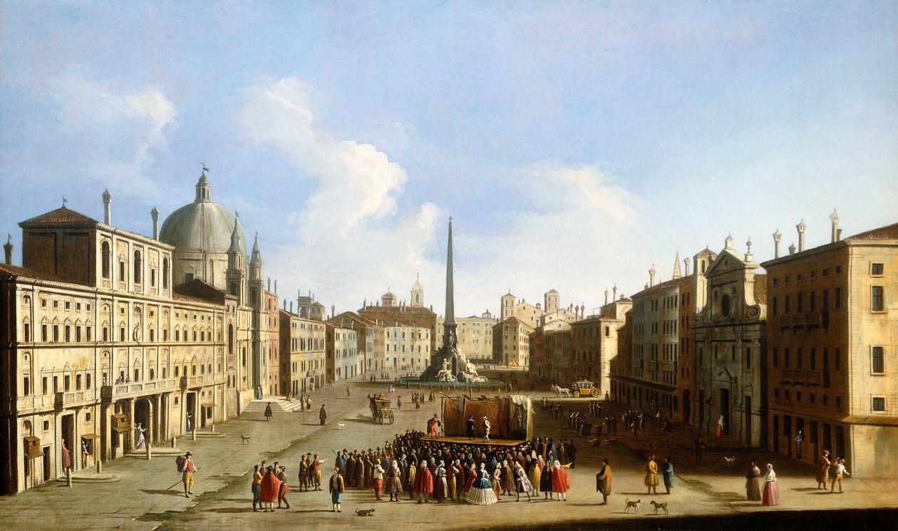 Piazza Navona, Řím, s Commedia dell "Arte Performance, od Francesco Tironi