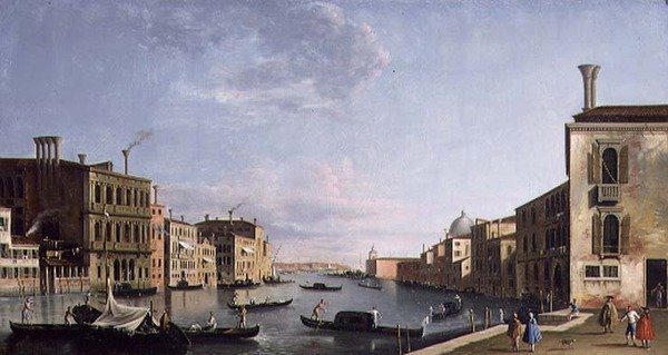 Benátky: Canal Grande při pohledu z Campo San Vio směrem k Bacino (olej na plátně) od Francesco Tironi